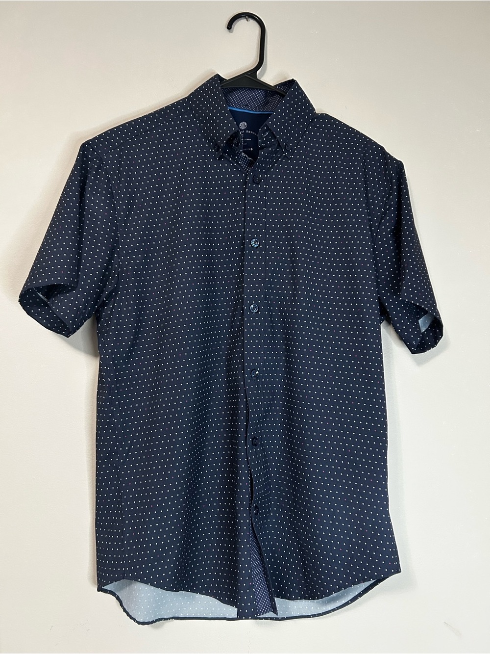 Men’s Society of Threads Navy Short-Sleeve Dot-Print Button-Down Shirt, Size S